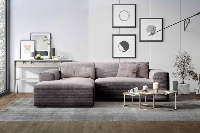 NADUVI Collection Nina Hoekbank Links - Ribstof - Donkergrijs