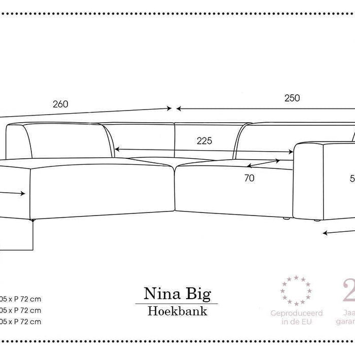 NADUVI Collection Nina Big Hoekbank Links - Ribstof - Turquoise