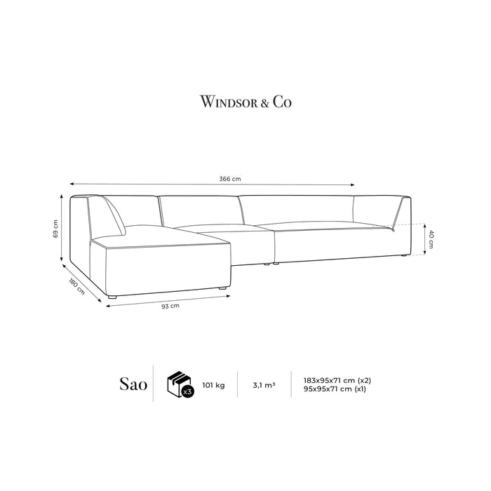 Windsor & Co Sao Hoekbank met Chaise Longue Links - 5-zits - Ribstof - Zwart