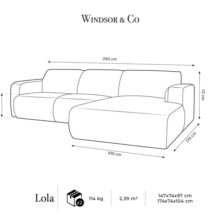 Windsor & Co Lola Hoekbank met Chaise Longue Rechts - Chenille - Lichtbeige