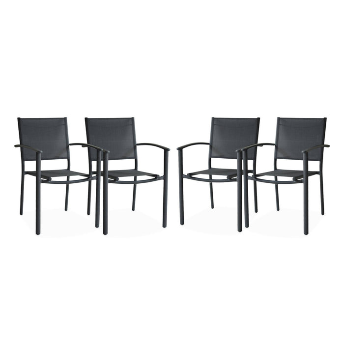 sweeek - Stapelbare tuinstoelen in aluminium en textilene (set van 4)