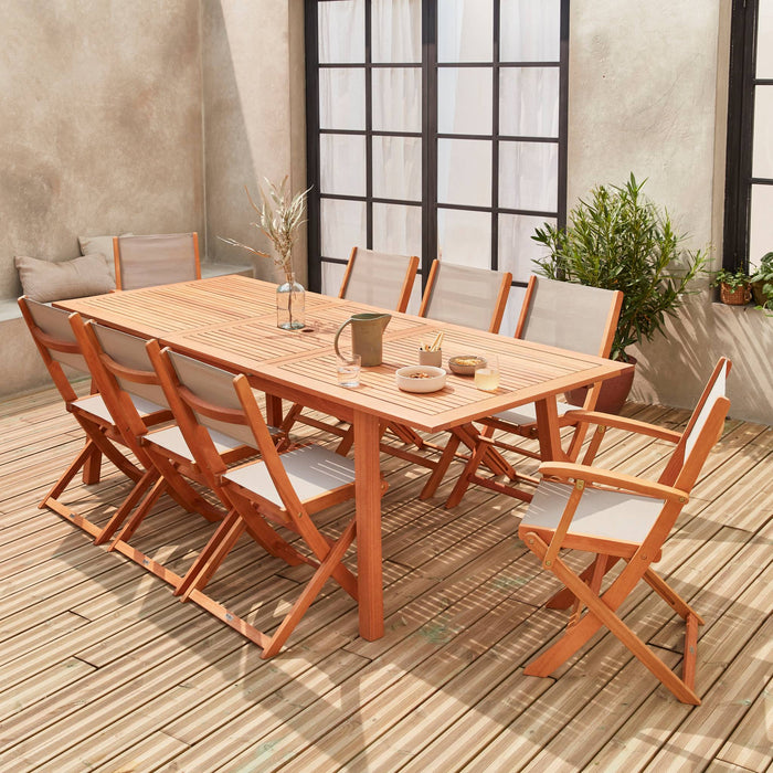 sweeek - Uitschuifbare houten tuintafel, 8 stoelen