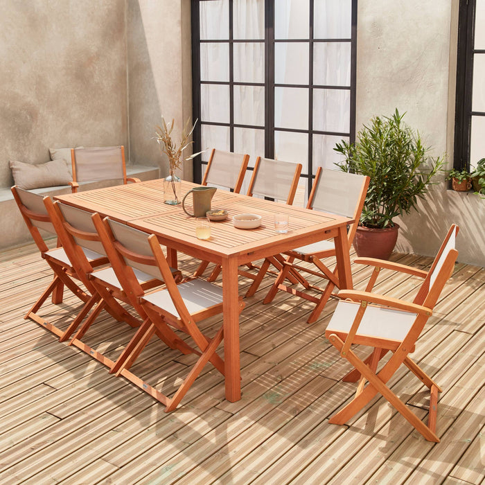 sweeek - Uitschuifbare houten tuintafel, 8 stoelen