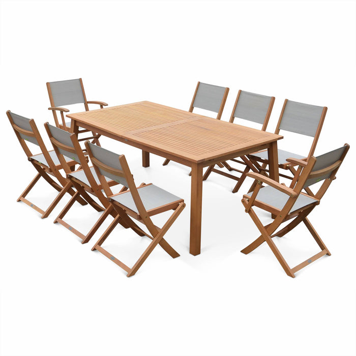 sweeek - Uitschuifbare houten tuintafel, 8 stoelen