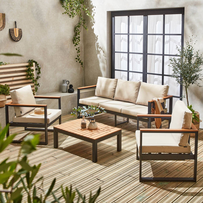 sweeek - Houten en aluminium loungeset voor 5 personen