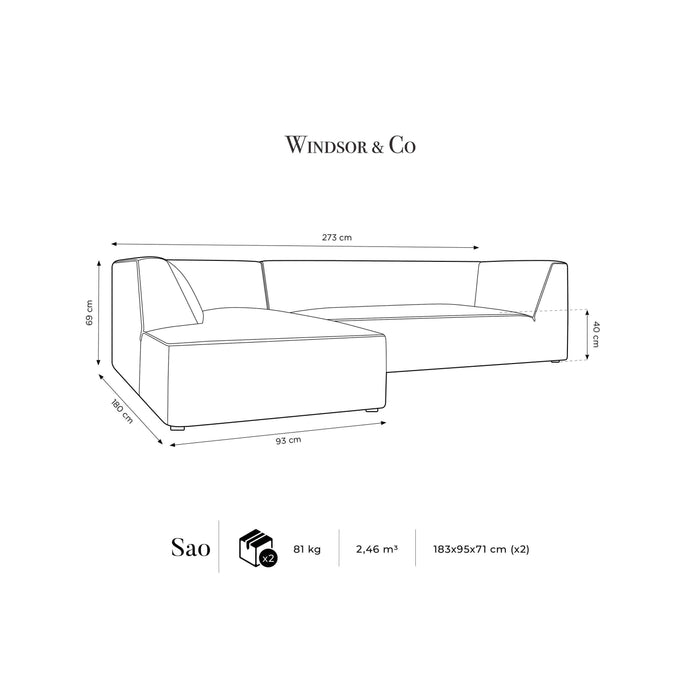 Windsor & Co Sao Hoekbank met Chaise Longue Links - 4-zits - Velvet - Beige