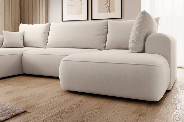 NADUVI Collection Philipa U-bank Rechts met Slaapfunctie - Velvet - Crème