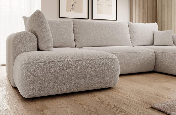 NADUVI Collection Philipa U-bank Links met Slaapfunctie - Bouclé - Taupe