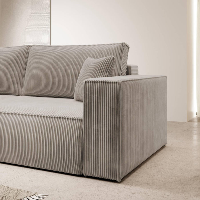 NADUVI Collection Galine 3-zitsbank met Slaapfunctie - Ribstof - Beige