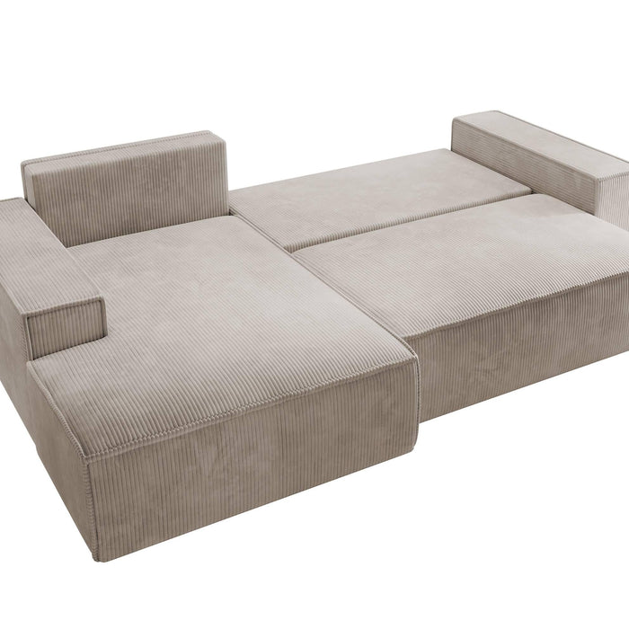 NADUVI Collection Galine Hoekbank met Chaise Longue Links met Slaapfunctie - Ribstof - Beige