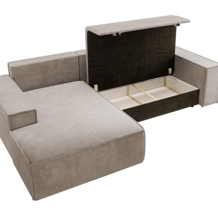 NADUVI Collection Galine Hoekbank met Chaise Longue Links met Slaapfunctie - Ribstof - Beige
