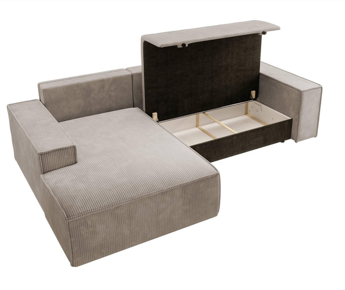 NADUVI Collection Galine Hoekbank met Chaise Longue Links met Slaapfunctie - Ribstof - Beige