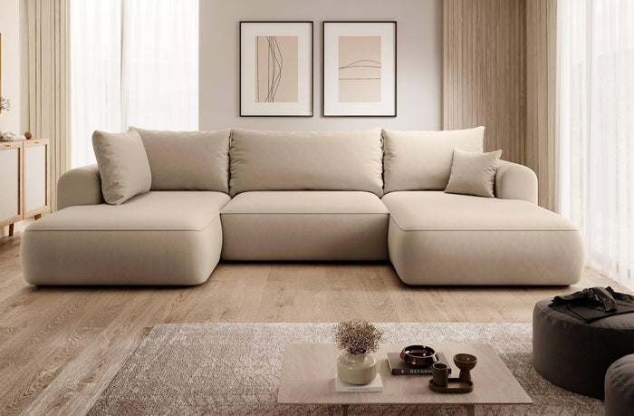 NADUVI Collection Philipa U-bank Links met Slaapfunctie - Velvet - Beige