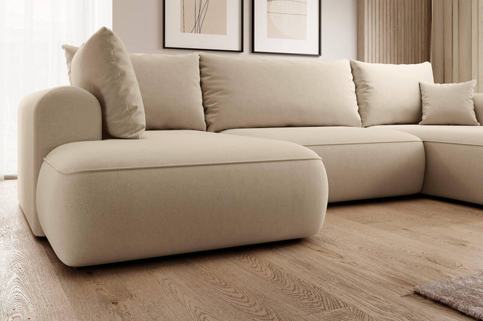 NADUVI Collection Philipa U-bank Links met Slaapfunctie - Velvet - Beige