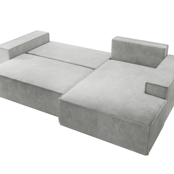 NADUVI Collection Galine Hoekbank met Chaise Longue Rechts met Slaapfunctie - Ribstof - Lichtgrijs