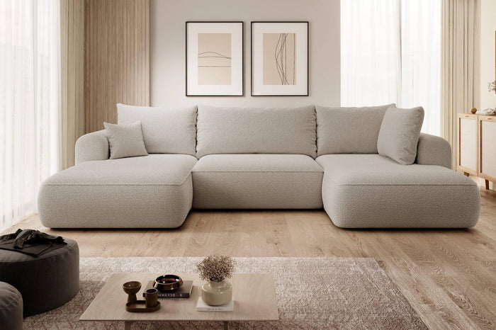 NADUVI Collection Philipa U-bank Rechts met Slaapfunctie - Bouclé - Taupe