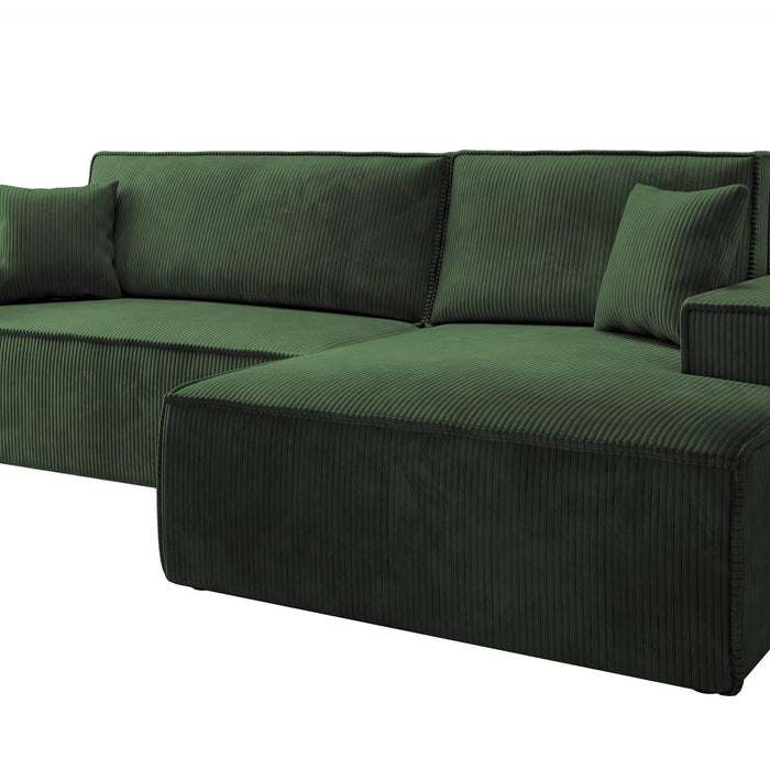 NADUVI Collection Galine Hoekbank met Chaise Longue Rechts met Slaapfunctie - Ribstof - Donkergroen