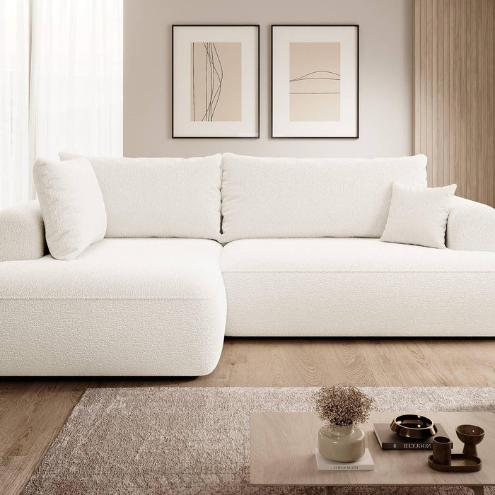 NADUVI Collection Philipa Hoekbank Big Links met Slaapfunctie - Bouclé - Crème