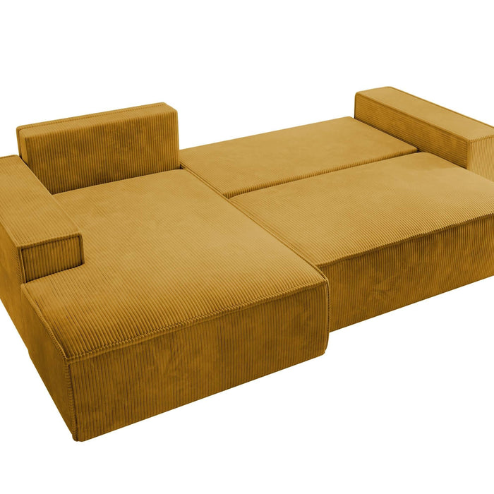NADUVI Collection Galine Hoekbank met Chaise Longue Links met Slaapfunctie - Ribstof - Mosterdgeel