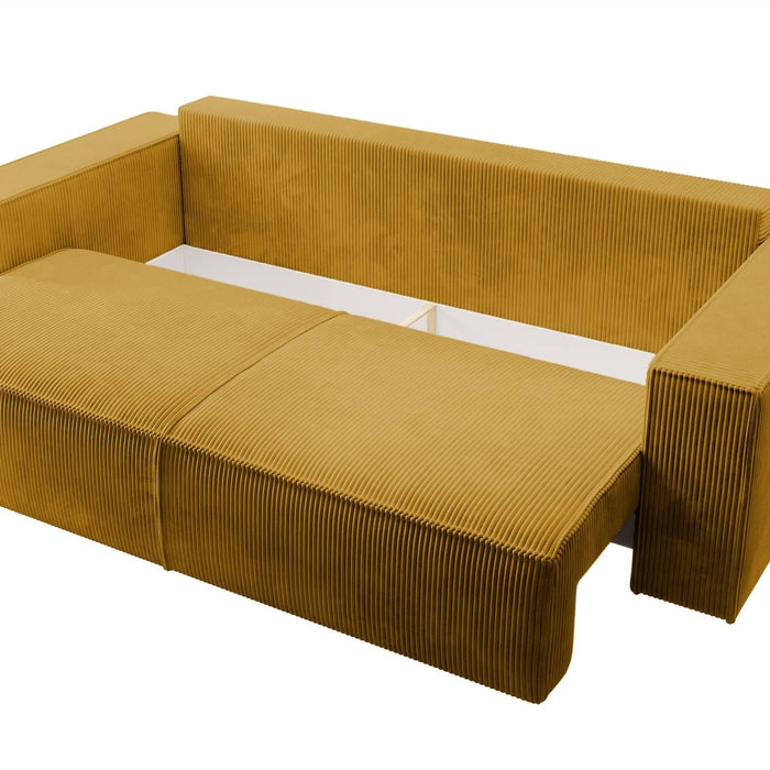 NADUVI Collection Galine 3-zitsbank met Slaapfunctie - Ribstof - Mosterdgeel