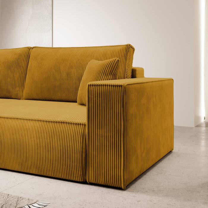 NADUVI Collection Galine 3-zitsbank met Slaapfunctie - Ribstof - Mosterdgeel