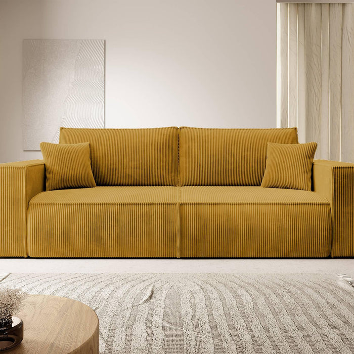 NADUVI Collection Galine 3-zitsbank met Slaapfunctie - Ribstof - Mosterdgeel