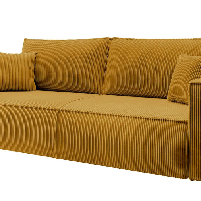 NADUVI Collection Galine 3-zitsbank met Slaapfunctie - Ribstof - Mosterdgeel