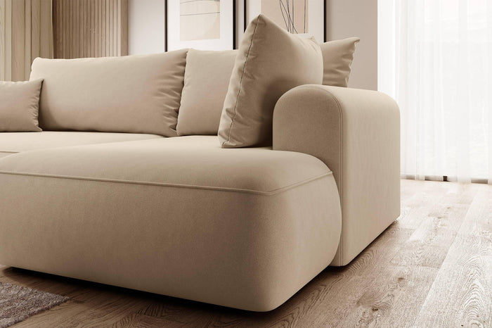 NADUVI Collection Philipa Hoekbank Big Rechts met Slaapfunctie - Velvet - Beige