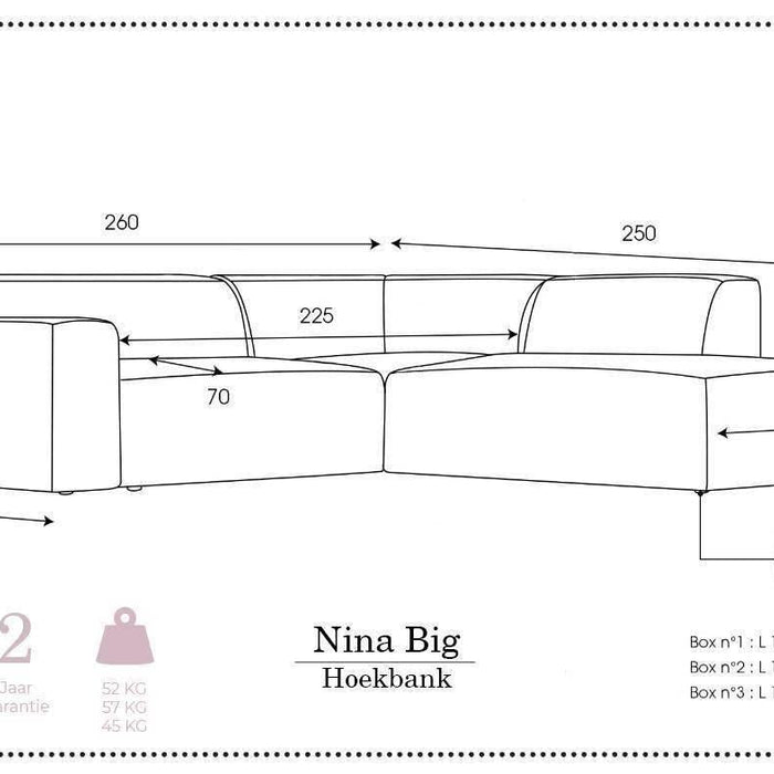 NADUVI Collection Nina Big Hoekbank Rechts - Ribstof - Lila