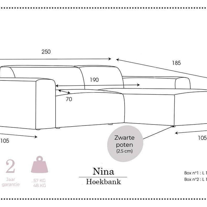 NADUVI Collection Nina Hoekbank Rechts - Ribstof - Lila