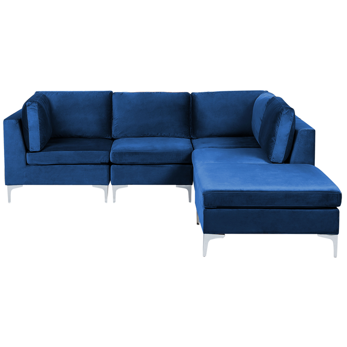 Beliani-EVJA-Hoekbank met ottomaan 4-zits-Marineblauw-Links-Fluweel