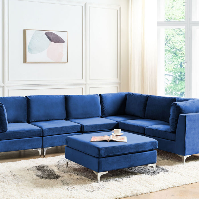 Beliani-EVJA-Hoekbank met ottomaan-Marineblauw-Linkerzijde-Fluweel