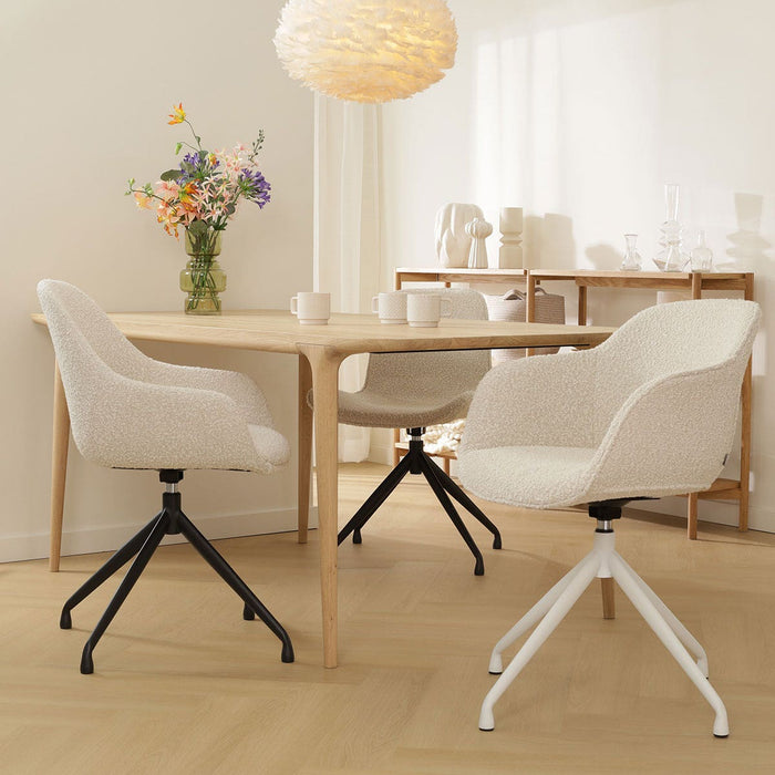 Nolon Nola-Mae Eetkamerstoel Bouclé Beige - Draaibaar Zwart Onderstel