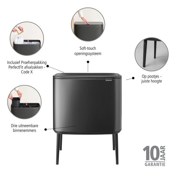 Brabantia Bo Touch Bin Afvalemmer 3 x 11 Liter - Confident Grey