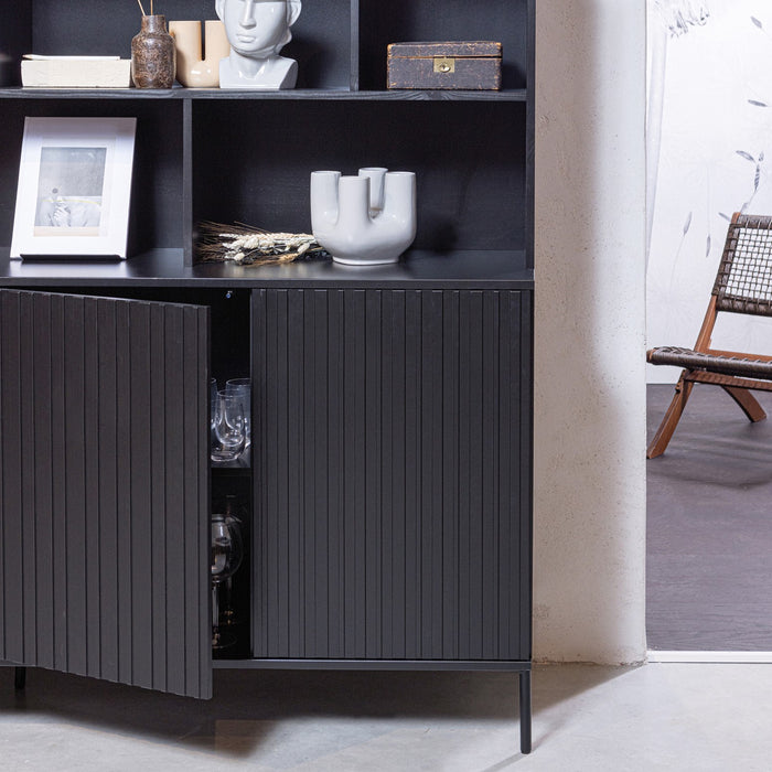 WOOOD New Gravure Wandkast B 200 cm - Grenen - Zwart