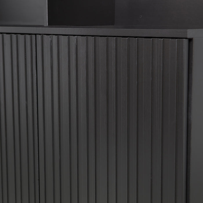 WOOOD New Gravure Wandkast B 200 cm - Grenen - Zwart