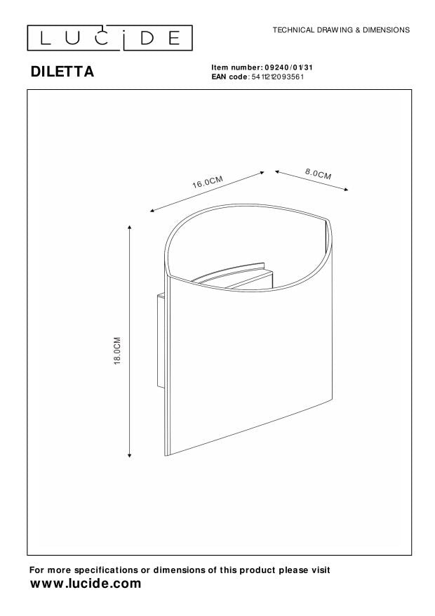 Lucide DILETTA Wandlamp - Wit