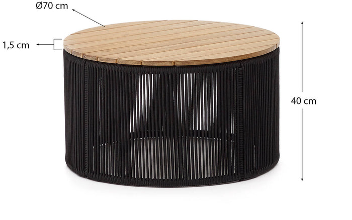 Kave Home - Salontafel Dandara van staal, zwart touw en massief