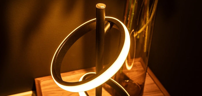 ETH Jaimy Tafellamp 2x led Ring 2700K 3 stap dimmer inc. Zwart 12w 495Lm