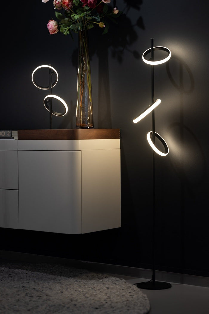 ETH Jaimy Tafellamp 2x led Ring 2700K 3 stap dimmer inc. Zwart 12w 495Lm