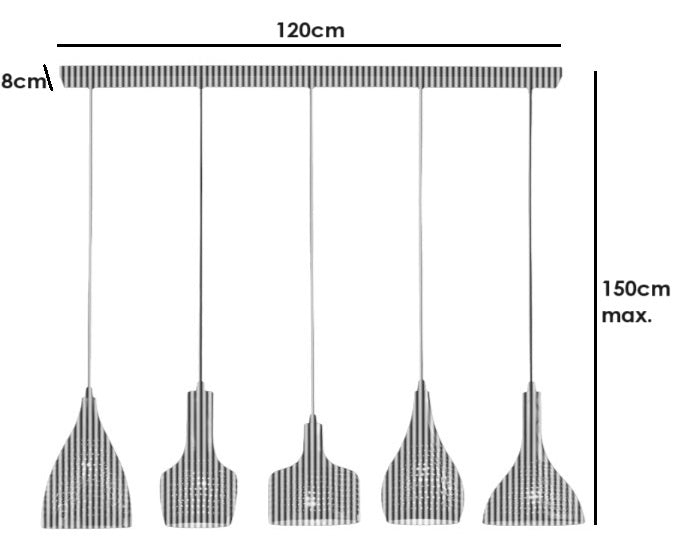 Freelight Hanglamp Fuoco Bruin Zwart 5 Lichts Balk 120cm E27 Fitting