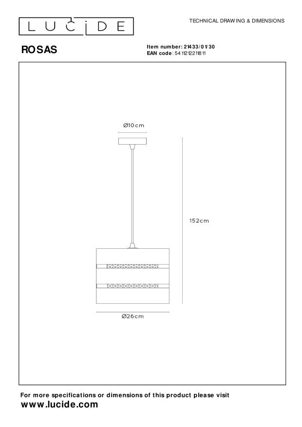Lucide ROSAS Hanglamp - Zwart