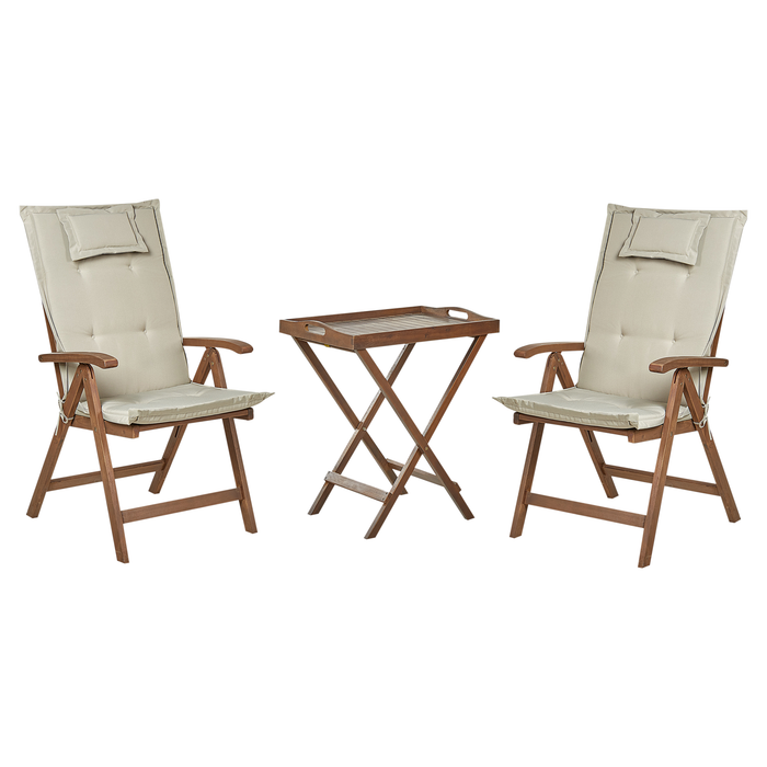 Beliani - AMANTEA - Bistroset - Donkerhout|Taupe - Acaciahout