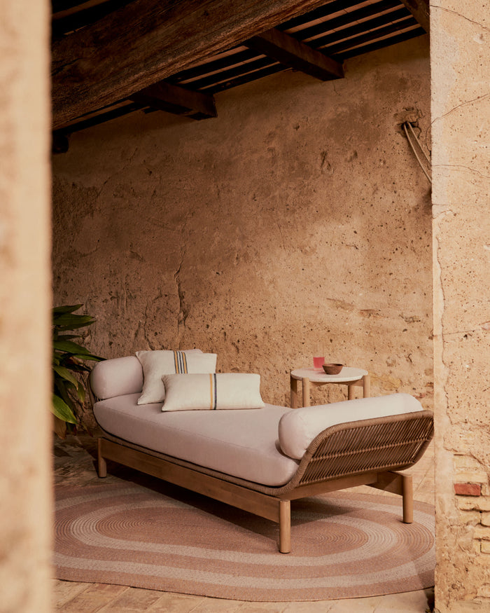 Kave Home - Ligstoel Catalina beige van touw en massief acaciahout FSC