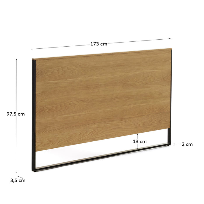 Kave Home - Taiana hoofdbord van eikenfineer en stalen poten met zwart