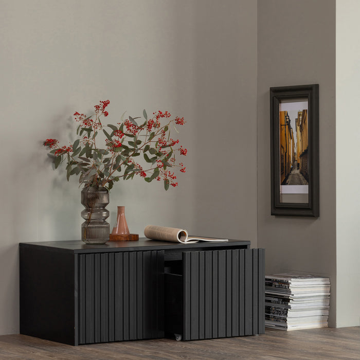 WOOOD New Gravure Kistbank B 88 cm - Grenen - Zwart