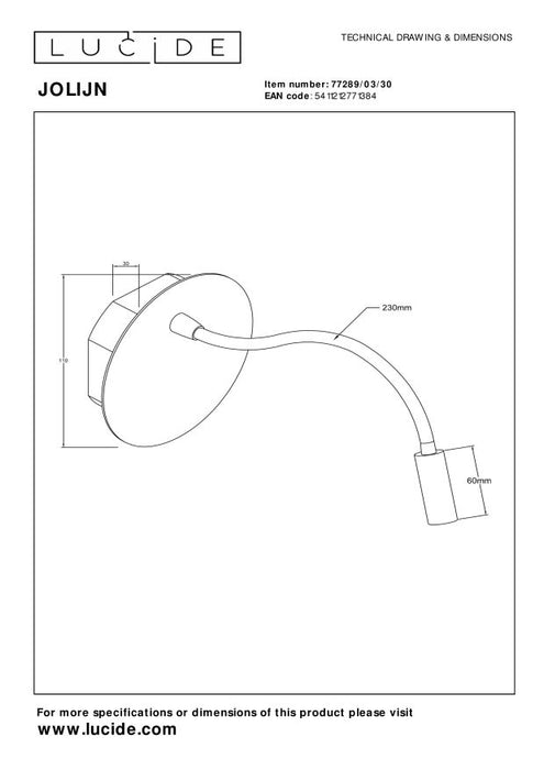 Lucide JOLIJN Bedlamp - Zwart