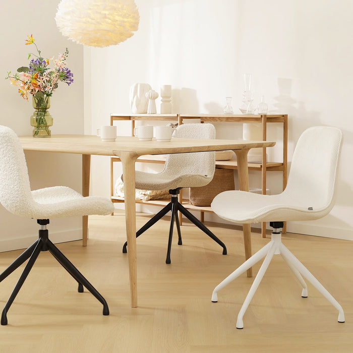 Nolon Nola-Fé Eetkamerstoel Teddy Wit - Draaibaar Zwart Onderstel