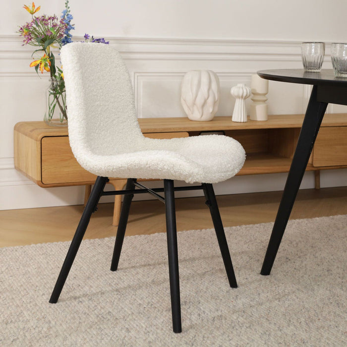 Nolon Nova-Fé Eetkamerstoel Teddy Wit - Stof - Zwarte Poten