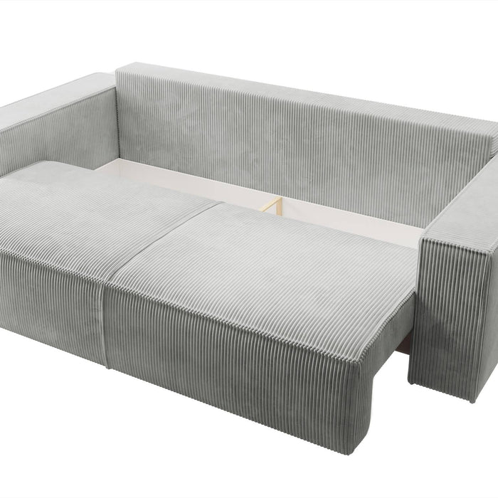 NADUVI Collection Galine 3-zitsbank met Slaapfunctie - Ribstof - Lichtgrijs